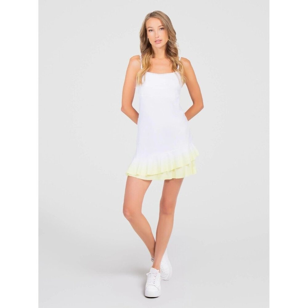 NEW INPHORM Pearl Adjustable Strap Tennis Dress SMALL White/Yellow Built in Bra